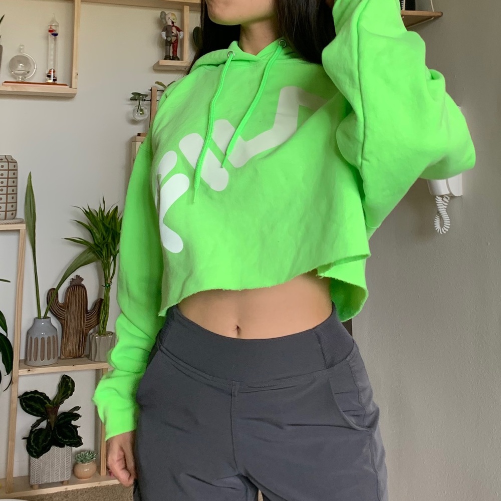 FILA Reflective Neon Green Crop Hoodie